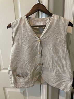 Flax Light Gray Striped Sleeveless Linen Vest